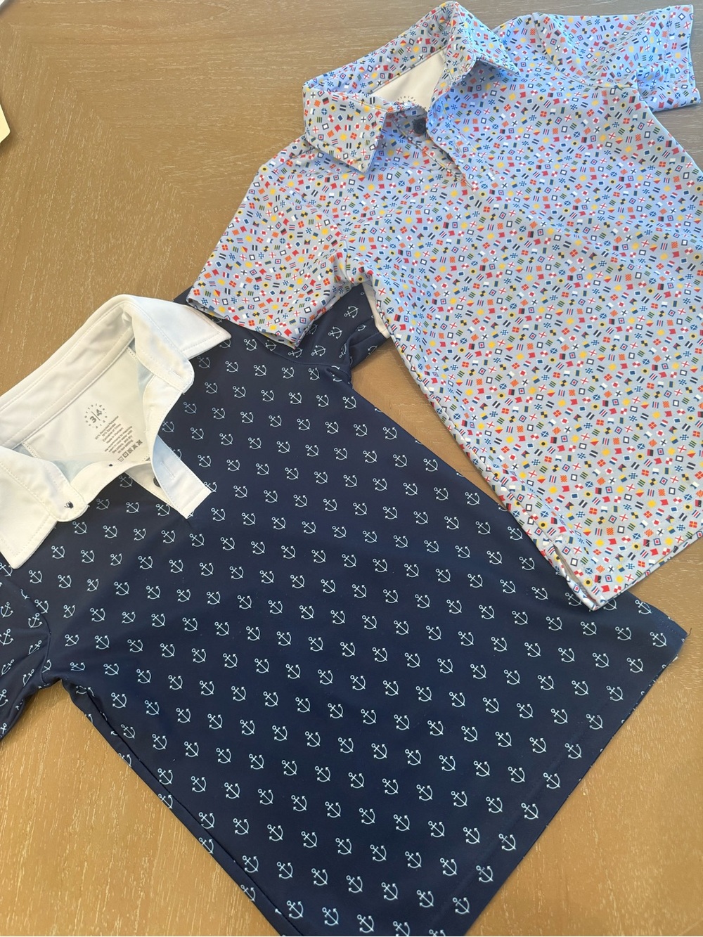 Courtside Kids Boys' Polo Shirts - Navy Anchor & Light Blue Nautical Flags
